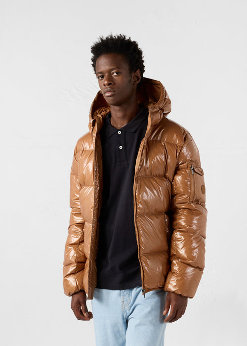Down jacket with hood Grand Froid Sucre roux Java lacquered - JOTT - 3