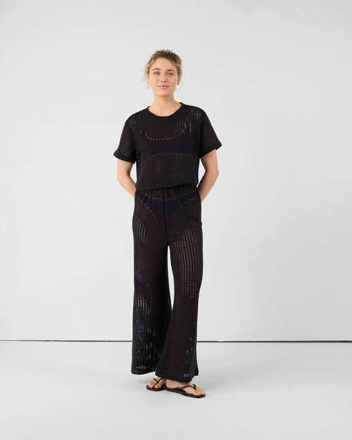 Giada Black cotton knit round neck T-shirt - JOTT - 2