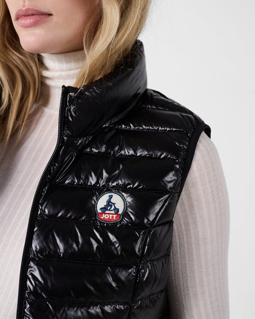 Chaqueta de plumón ligera sin mangas Negra Seda brillante - JOTT - 5