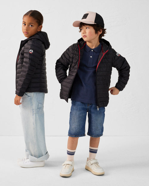 Chaqueta de plumón ligera infantil Capucha Hugo Negro - JOTT - 3