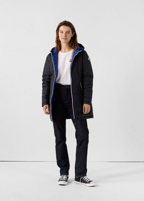 Chaqueta de plumón larga reversible Negro/azul cobalto Verone - JOTT - 3