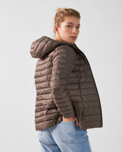 Chaqueta de plumón légère à Capucha Taupe Cloe - JOTT - 4