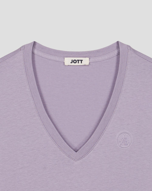 Camiseta lisa con cuello en V de algodón Encens violet Sofia 2.0 - JOTT - 2