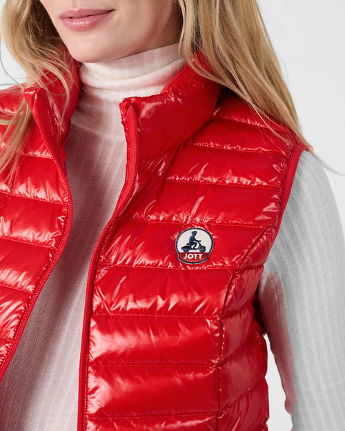 Chaqueta de plumón ligera sin mangas Carmine Rojo Seda brillante - JOTT - 5