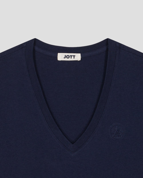 Camiseta lisa de algodón con cuello en V Marine Sofia 2.0 - JOTT - 2