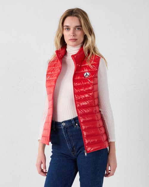 Chaqueta de plumón ligera sin mangas Carmine Rojo Seda brillante - JOTT - 3