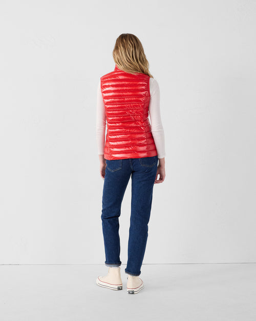 Chaqueta de plumón ligera sin mangas Carmine Rojo Seda brillante - JOTT - 4