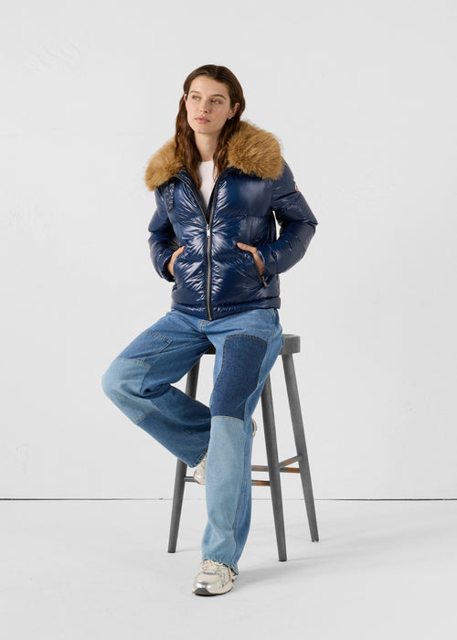 piumino Grand Froid in pelliccia ecologica Navy Nevada lucido - JOTT - 3