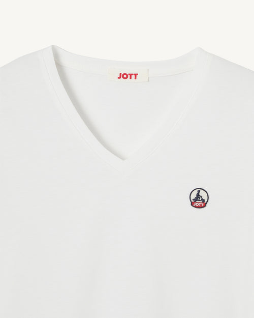 T-shirt donna tinta unita con scollo a V in cotone biologico Bianco Cancun - JOTT - 2