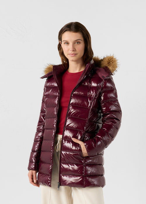 piumino mi-longue laquée Grand Froid Cerise noir Perle - JOTT - 2