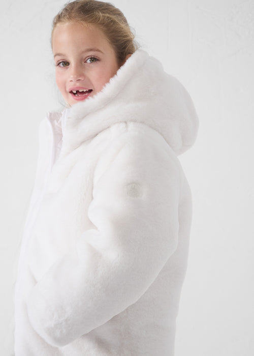 piumino da bambino con cappuccio in pelliccia sintetica White Agathe - JOTT - 5