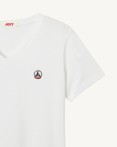 T-shirt donna tinta unita con scollo a V in cotone biologico Bianco Cancun - JOTT - 3