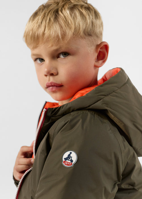 Reversible kinderkleding Donsjas Army/brandrode Sauda - JOTT - 3